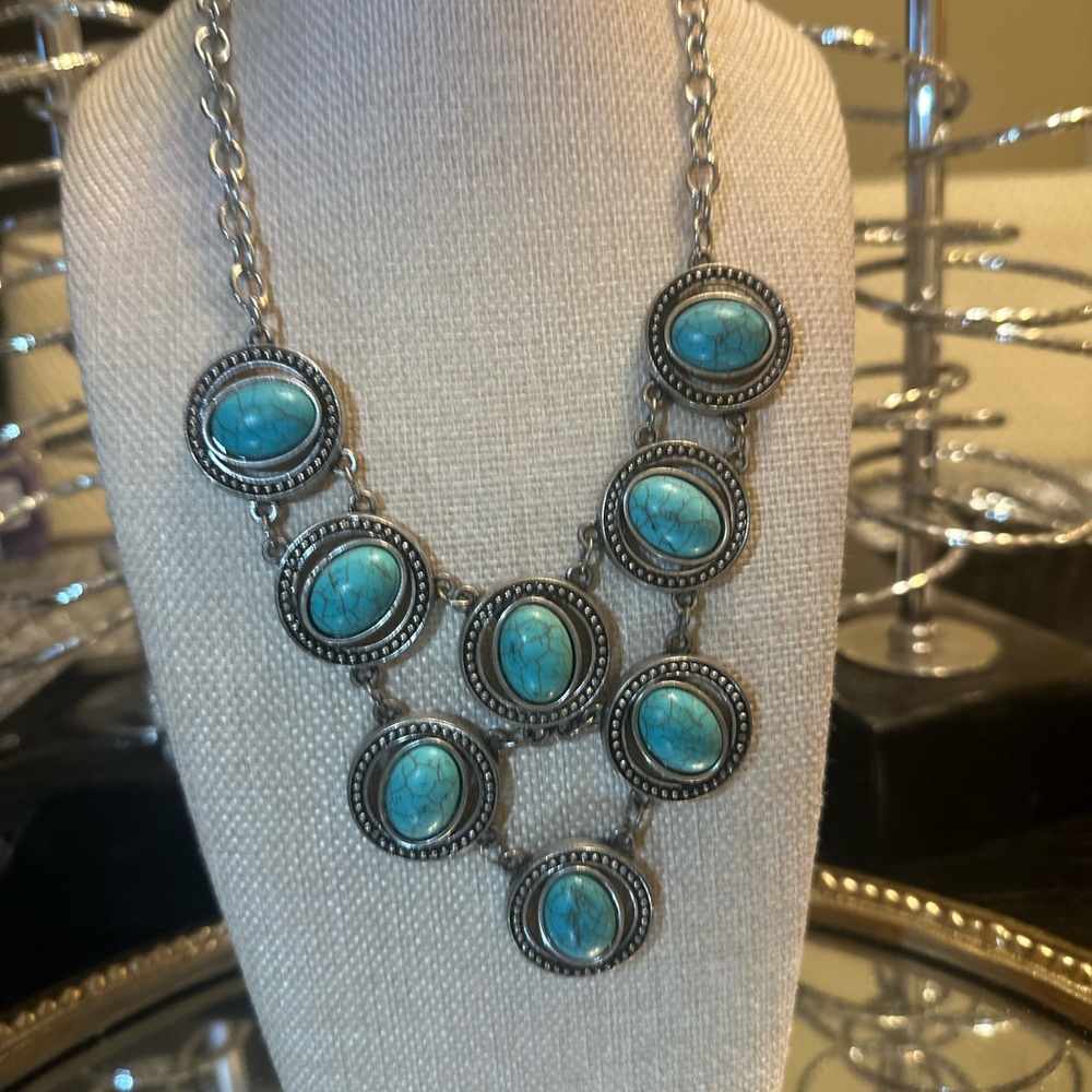 Turquoise Silver Statement Necklace